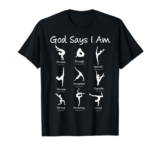 God Says I Am Gymnastics Teen Girl Toddler Cute Christian T-Shirt