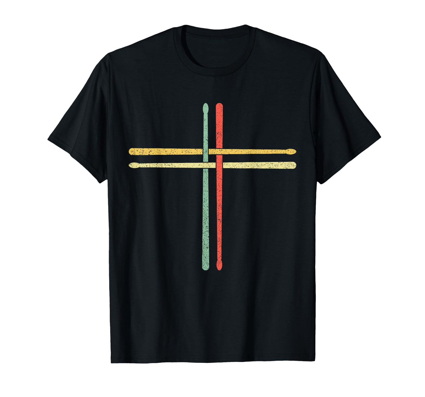 Vintage Rood Drumstick Crucifix Christian Drummer Cross T-Shirt
