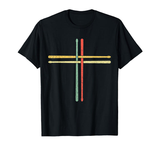 Vintage Rood Drumstick Crucifix Christian Drummer Cross T-Shirt