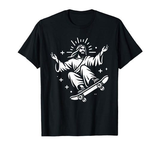 Jesus Riding Skateboard Funny Christian Skateboarding T-Shirt