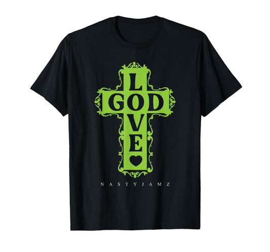 Air Foamposite One Black Volt God Love Green Black Jesus T-Shirt