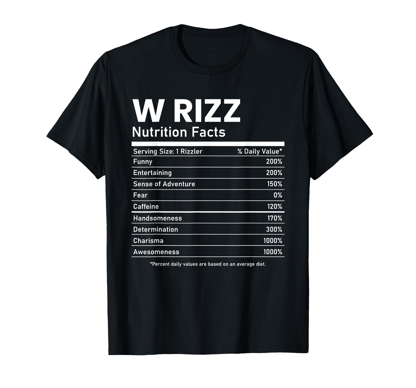 W Rizz Nutrition Facts Funny Meme Rizzler Rizzly T-Shirt