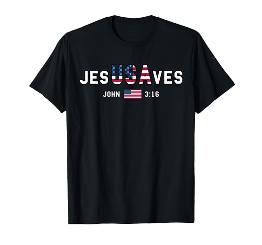 American Flag Jesus Saves USA Flag Patriotic Christian Faith T-Shirt