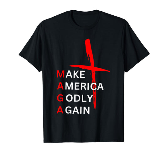 Vintage MAGA Make America Godly Again Patriotic Christian T-Shirt