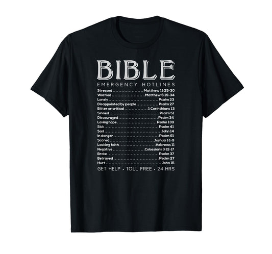 Bible Emergency Numbers Funny Hotline Christian T-Shirt