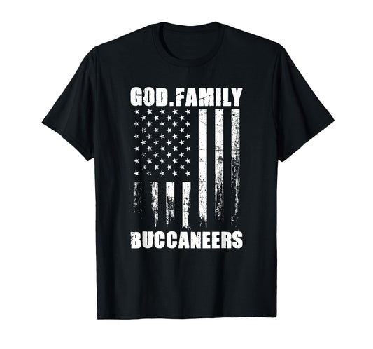 God. Family. Buccaneers. Vintage USA Flag T-Shirt