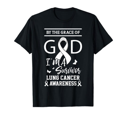 Lung Cancer Survivor Grace by God White Ribbon T-Shirt