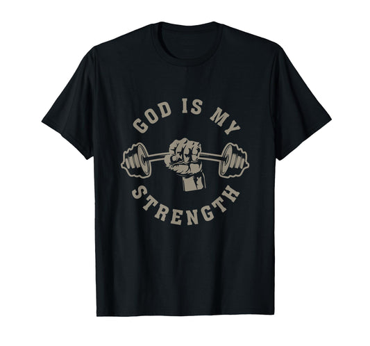 God Is Vintage Art Gym Christian Workout Fitness My Strength T-Shirt, Small, Black