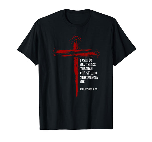 Christian Cross Nails Jesus Philippians 4:13 Bible Verse T-Shirt