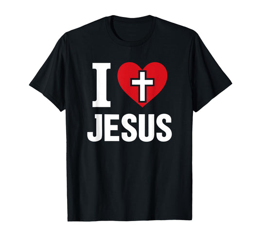 “I Love Jesus” Christian Faith Cross Heart for Men Women T-Shirt