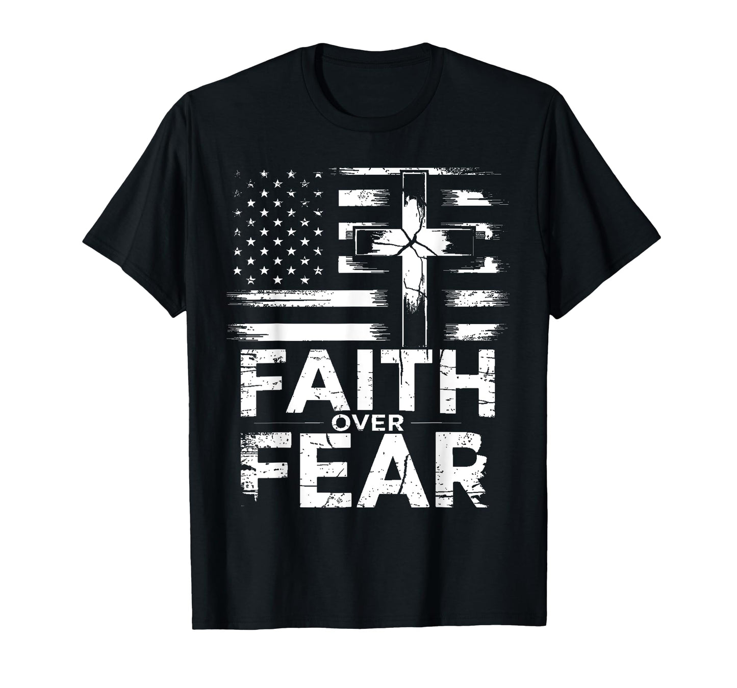 Faith Over Fear Christian American Flag Cross Design T-Shirt