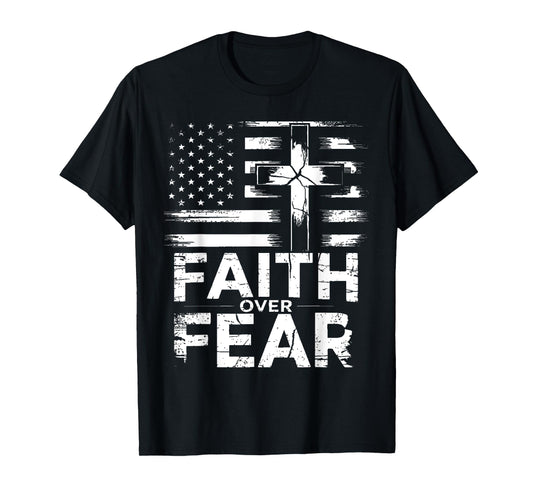 Faith Over Fear Christian American Flag Cross Design T-Shirt