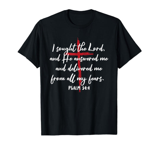 I Sought The Lord He Answered Cross Bible Verse Jesus T-Shirt