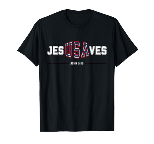 Jesus Saves USA - Christian Patriotic JesUSAves Faith Christ T-Shirt