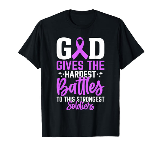 God Gives The Hardest Battles Purple Pancreatic Cancer T-Shirt
