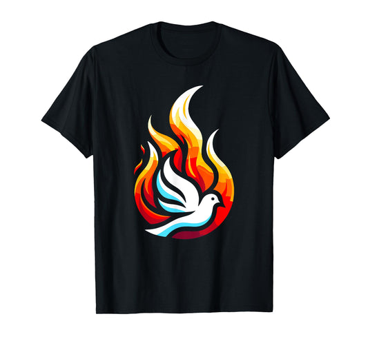 Silhouette Dove Flame Fire Pentecost Orthodox Christmas T-Shirt