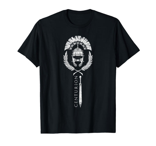 SPQR Designs Roman Centurion T-Shirt - Men's Black Classic Fit Short Sleeve Crew Neck T-Shirt - Small
