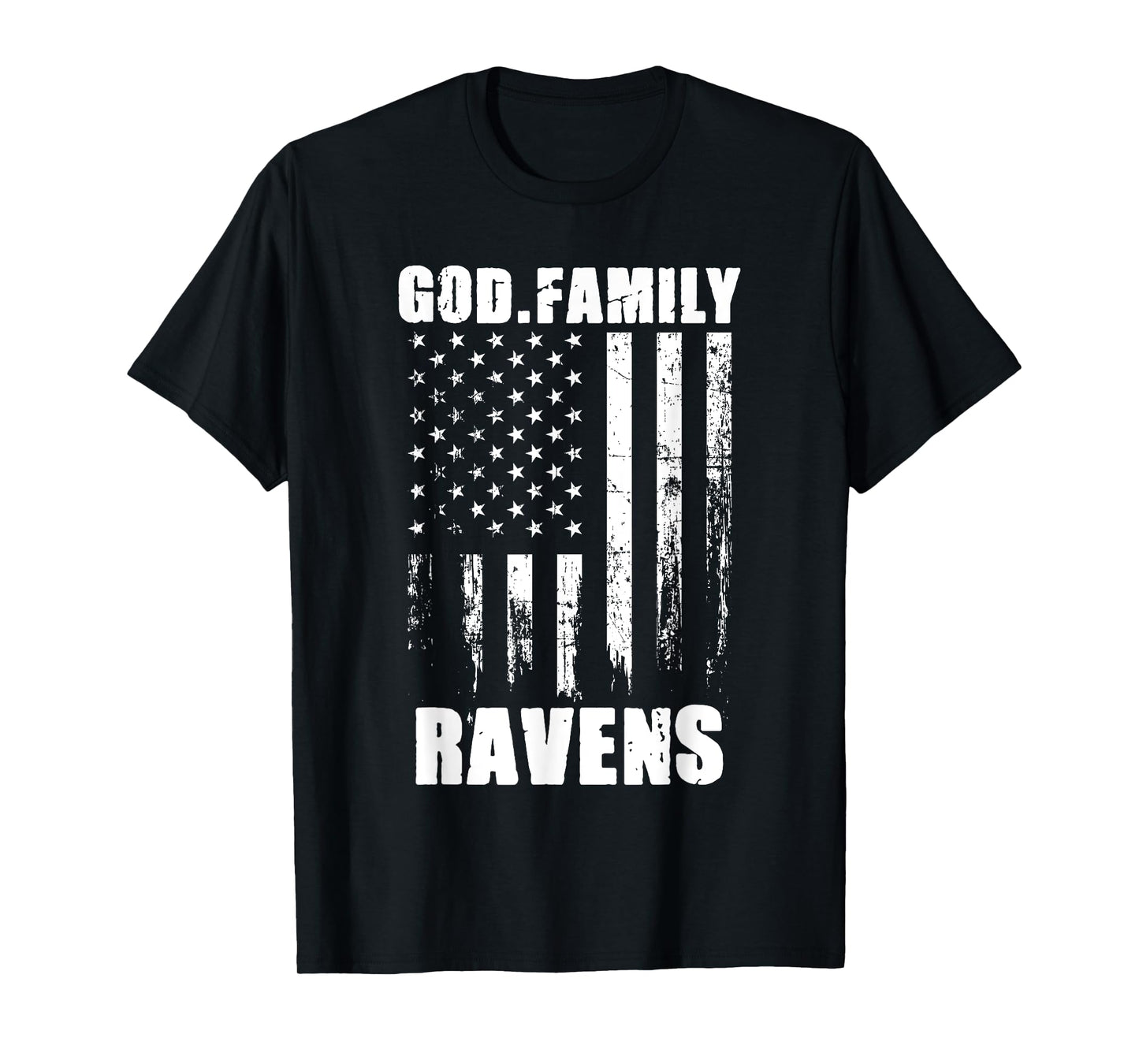 God. Family. Ravens. Vintage USA Flag T-Shirt