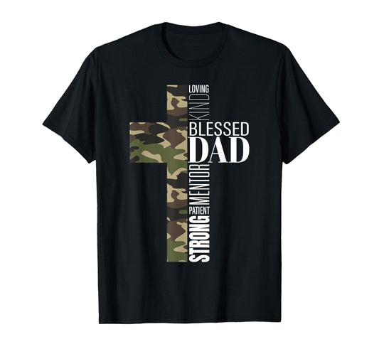 Blessed Dad Cross Fathers Day Christian Religious Men Camo T-Shirt