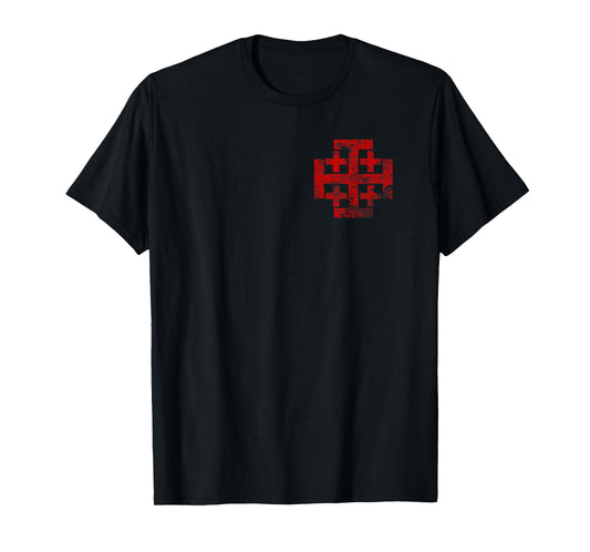 Jerusalem Cross Crusader T-Shirt Christian Catholic Distress T-Shirt