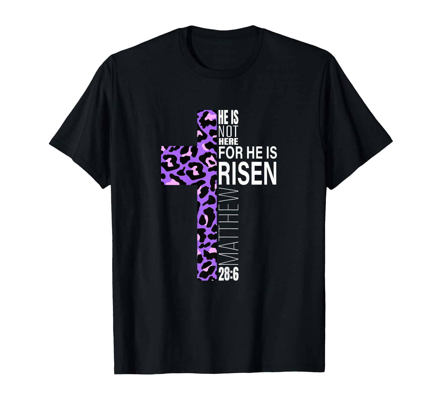 Cute Purple Christian Verse Cheetah Print Easter He Is Risen T-Shirt