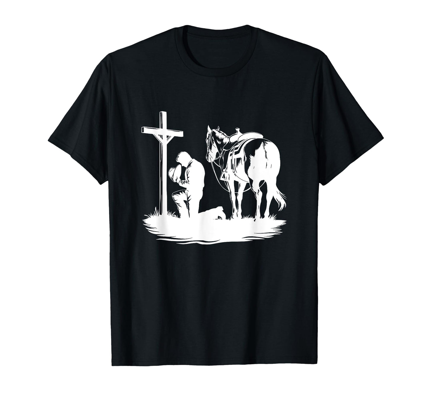 Praying Cowboy Kneeling Cross Western Bible Jesus Horse T-Shirt
