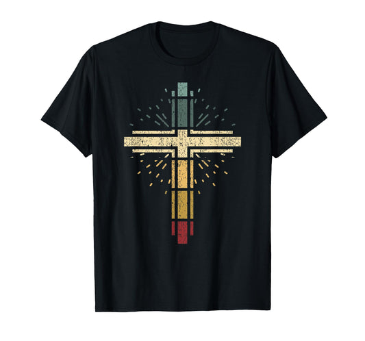 Cross Christian Vintage Tee Religious Faith Vintag Sunset T-Shirt