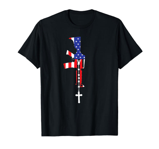 American Flag Rosary Patriotic Catholic T-Shirt
