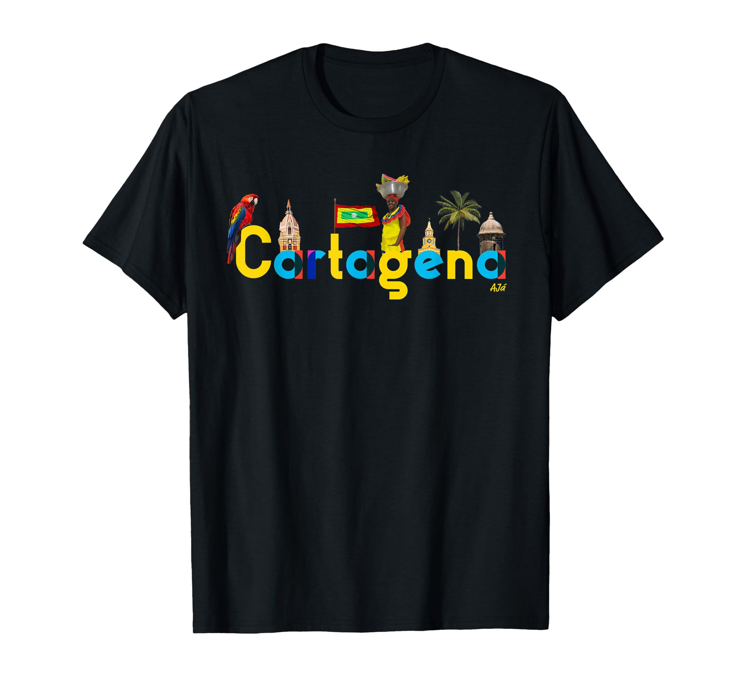 AJ.co Hecho en Cartagena Colombia T-Shirt - Men's Unisex-Adults Black Small Classic Fit Short Sleeve T-Shirt