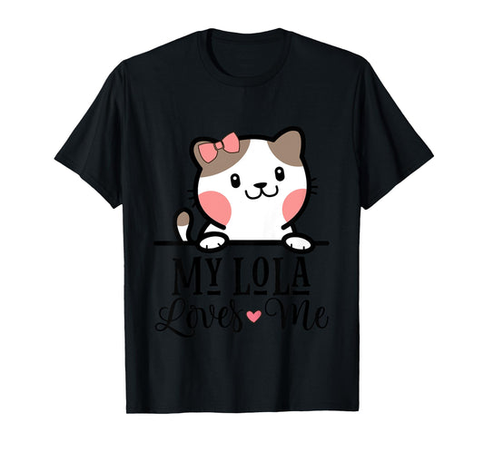 Kids My Lola Loves Me Grandkids Kitty T-Shirt