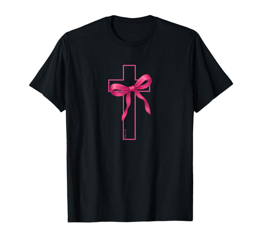Pink Ribbon Cross Breast Cancer Awareness Christian T-Shirt