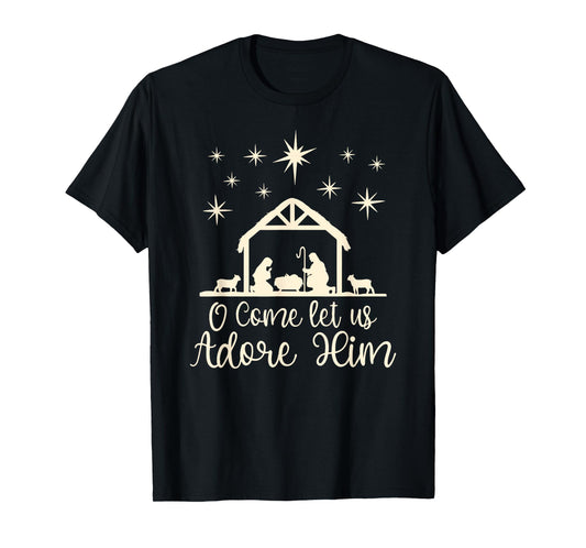 Christmas Jesus Nativity Scene O Come Let Us Adore Him T-Shirt