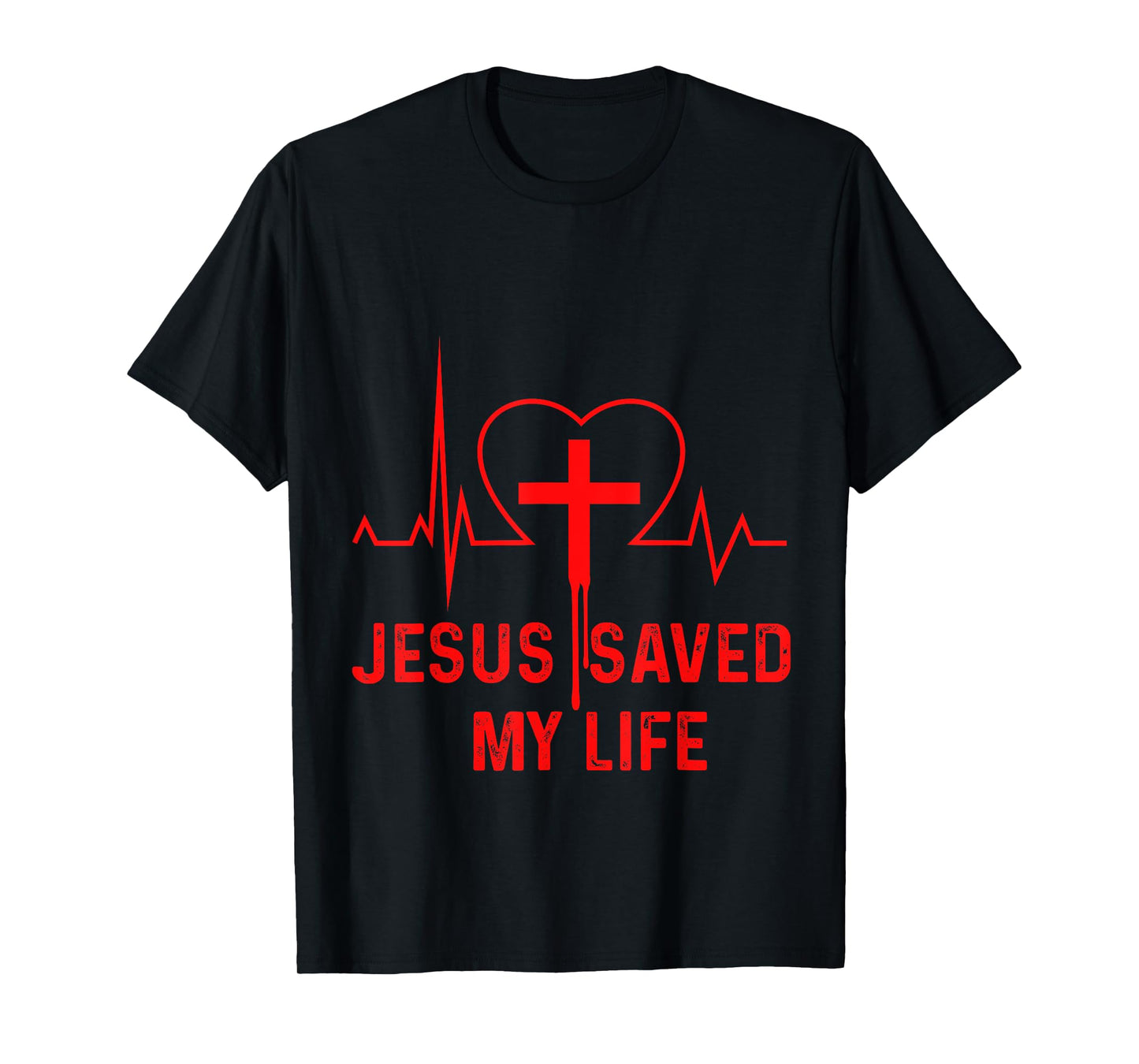 Jesus Saved My Life Heartbeat Cross Crucifix Religion Church T-Shirt