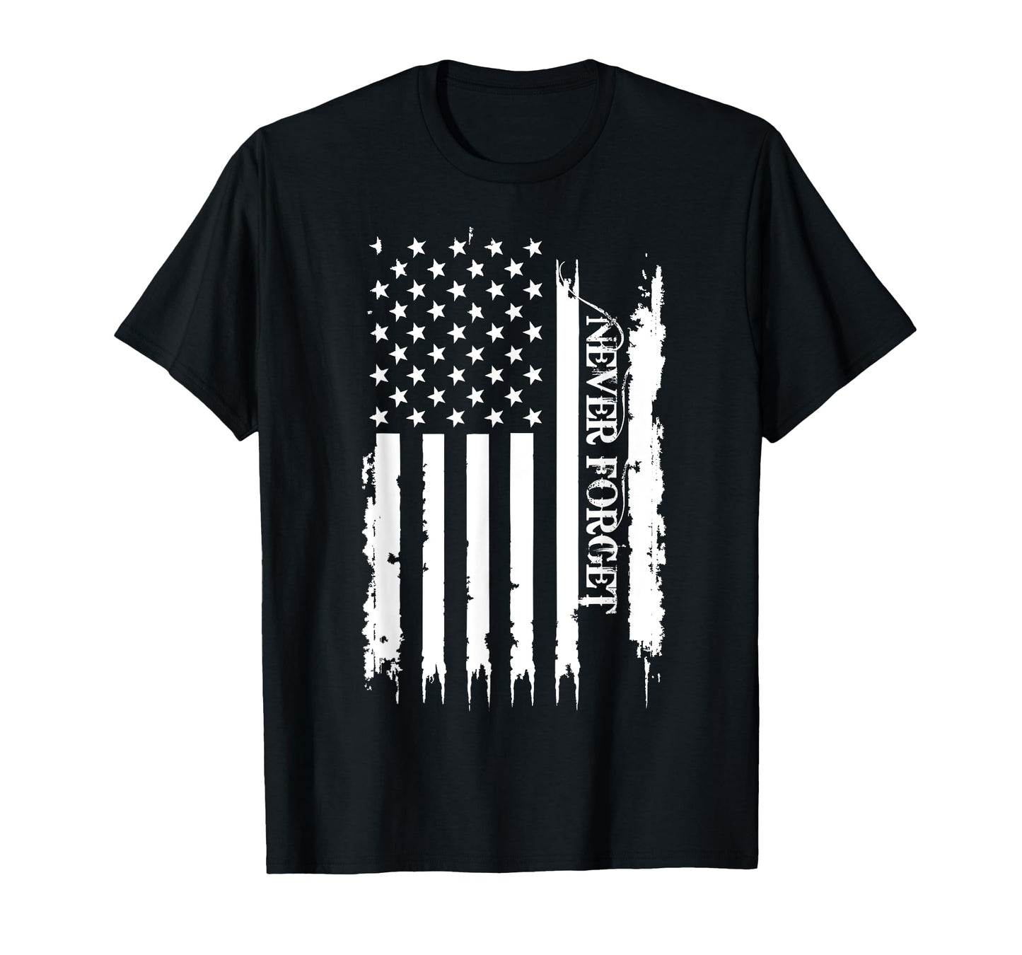 Never Forget United States Distressed w US Flag T-Shirt