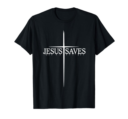 Jesus Saves Cross Graphic Scripture Inspired Wear Minimal T-Shirt