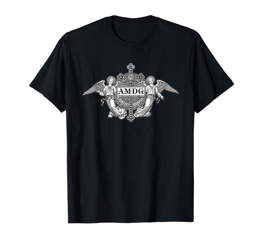Ad maiorem Dei gloriam AMDG Angels Catholic T-Shirt