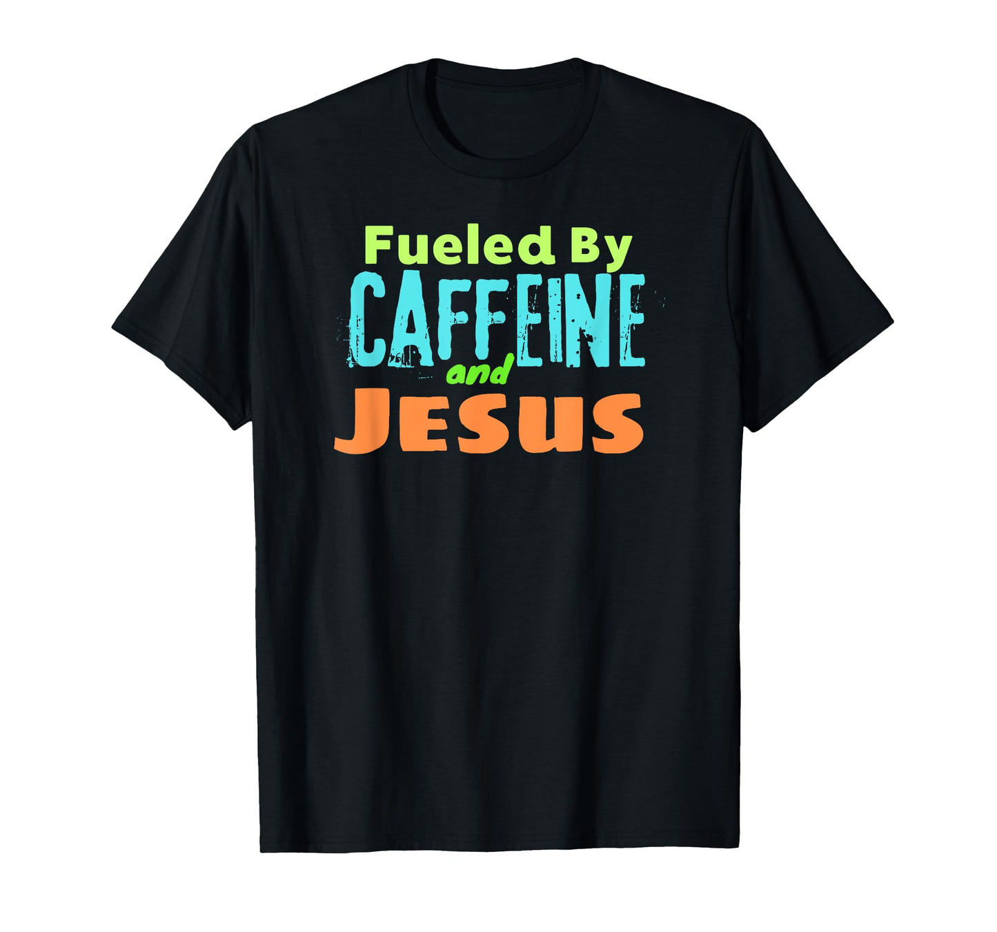 Reed Farms Unisex-Adults Black Small Modern Classic Short Sleeve T-Shirt Funny Christian Design Fueled by Caffeine Jesus Religious T-Shirt