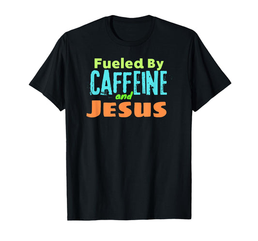 Reed Farms Unisex-Adults Black Small Modern Classic Short Sleeve T-Shirt Funny Christian Design Fueled by Caffeine Jesus Religious T-Shirt
