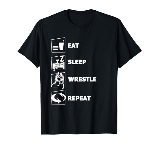 Eat Sleep Wrestle Repeat - Wrestling T-Shirt