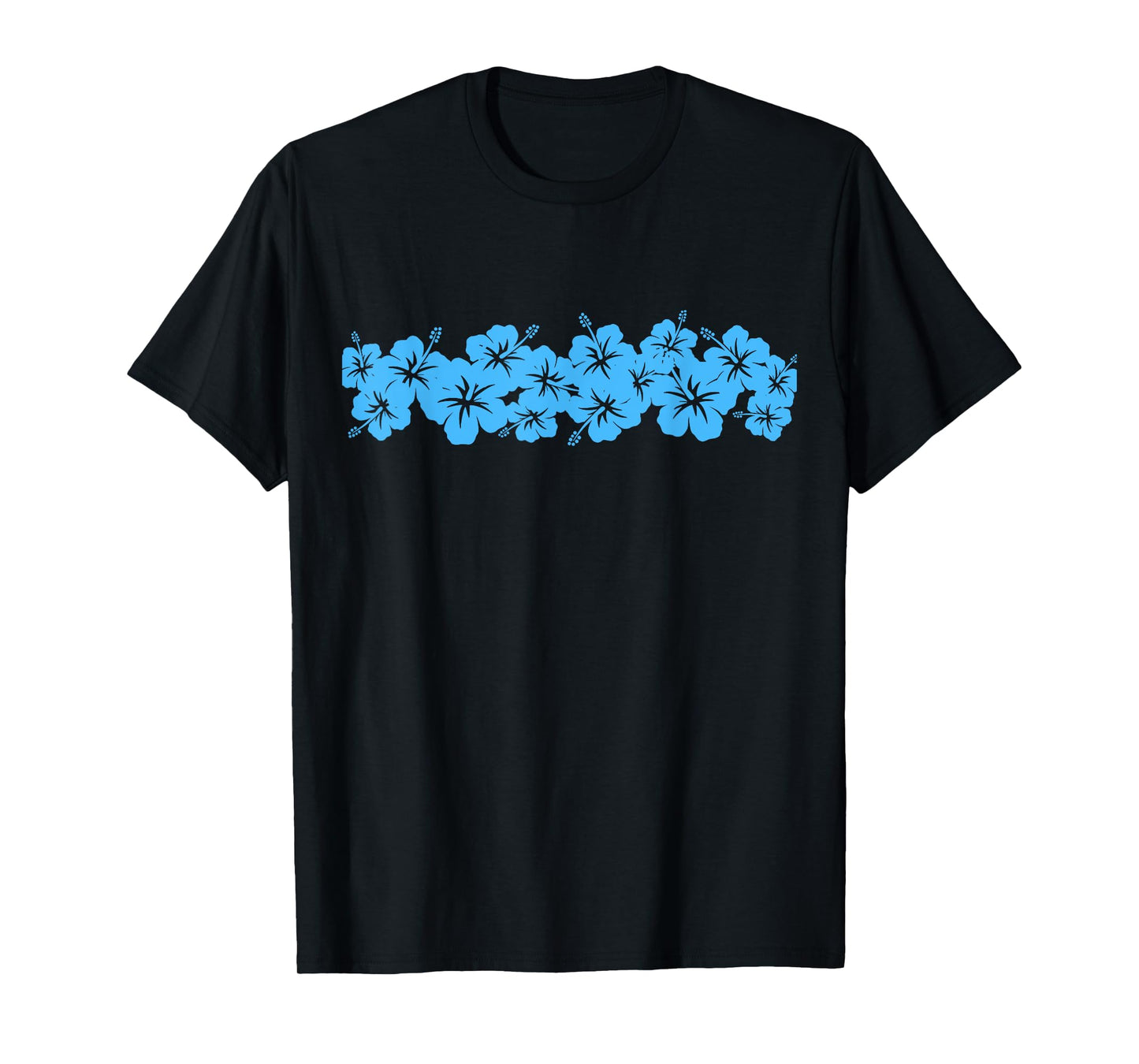 Surfer Style Vintage Blue Floral Hibiscus Flower Row 1970s T-Shirt