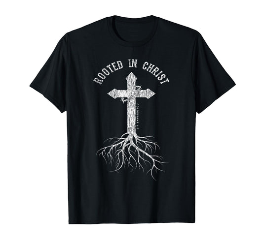 Vintage Rooted In Jesus Christ Cross Christian Faith Bible T-Shirt