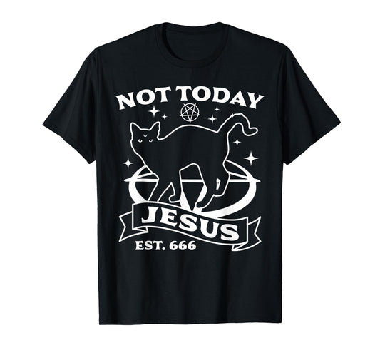 Not Today Jesus - Black Cat Satanic Devil Halloween Goth T-Shirt