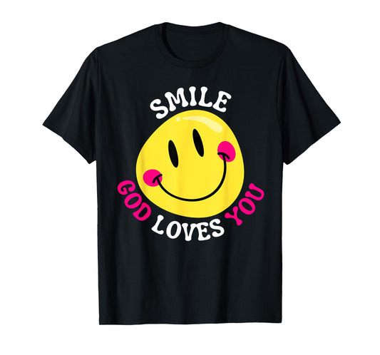 Smile God Loves You Happy Faith Love Jesus Christ VBS Cute T-Shirt