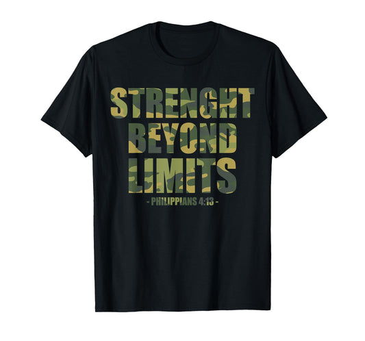 Strenght Beyond Limits Christian Men Camo Scripture Gym Work T-Shirt