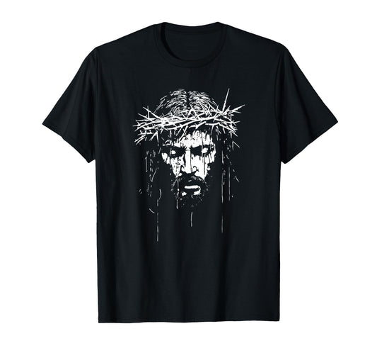 Vintage Face Of Jesus Christ Portrait With Crown Christian T-Shirt
