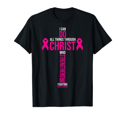Christian Cross Pink Ribbon Inspirational Breast Cancer Gift T-Shirt