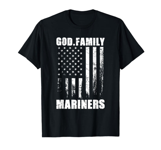 God. Family. Mariners. Vintage USA Flag T-Shirt