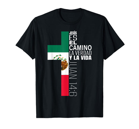 Jesus Christian Bible Verse Gifts Spanish Mexican Flag Cross T-Shirt