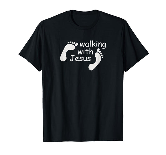 Walking With Jesus Funny Human Footprint Christian Faith T-Shirt