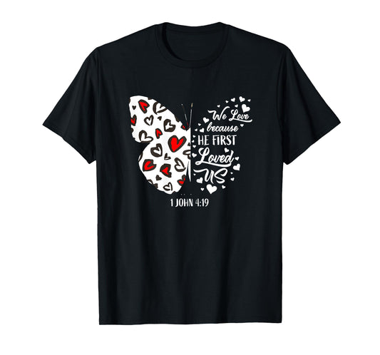 Red Valentine's Day Shirts Women Girls Christian Butterfly T-Shirt